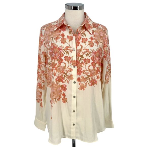 Rose + Olive Floral Button-Up Blouse Cream Pink Size Medium NWT - Picture 1 of 12